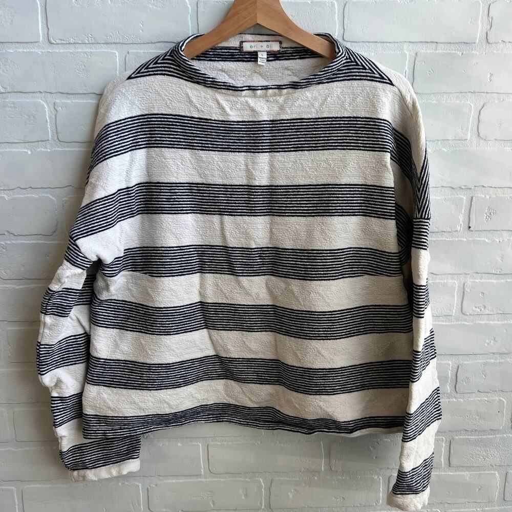 Anthropologie Eri + Ali Crop Stripe Cotton/Spandex Knit Long Sleeve Top-sz L